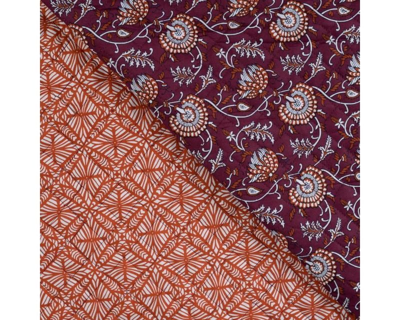 Quilted Fabric - Burgundy Floral Orange