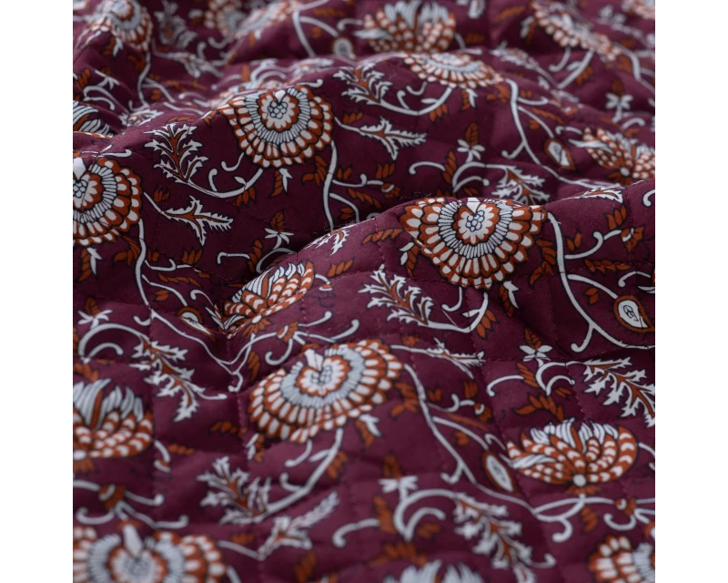 Quilted Fabric - Burgundy Floral Orange - Image 2