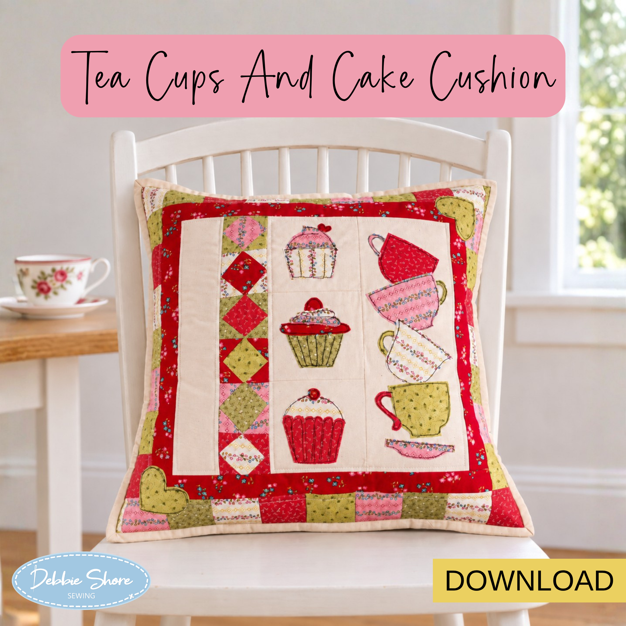 Tea Cups and Cake Cushion Cover - PDF Download