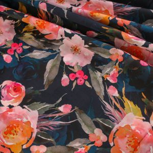 Digital Cotton Lawn Print - Navy Large Floral
