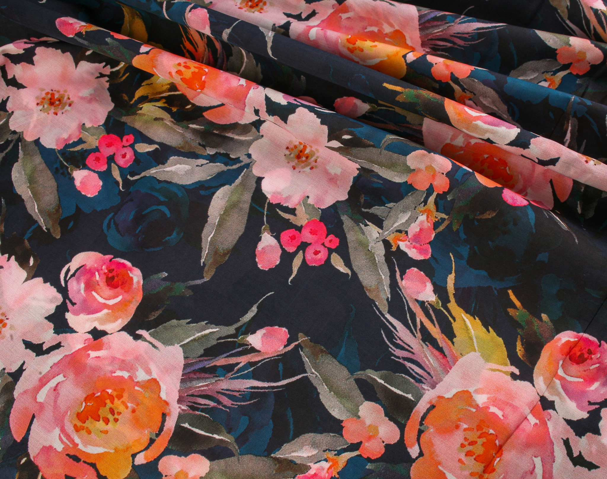 Digital Cotton Lawn Print - Navy Large Floral