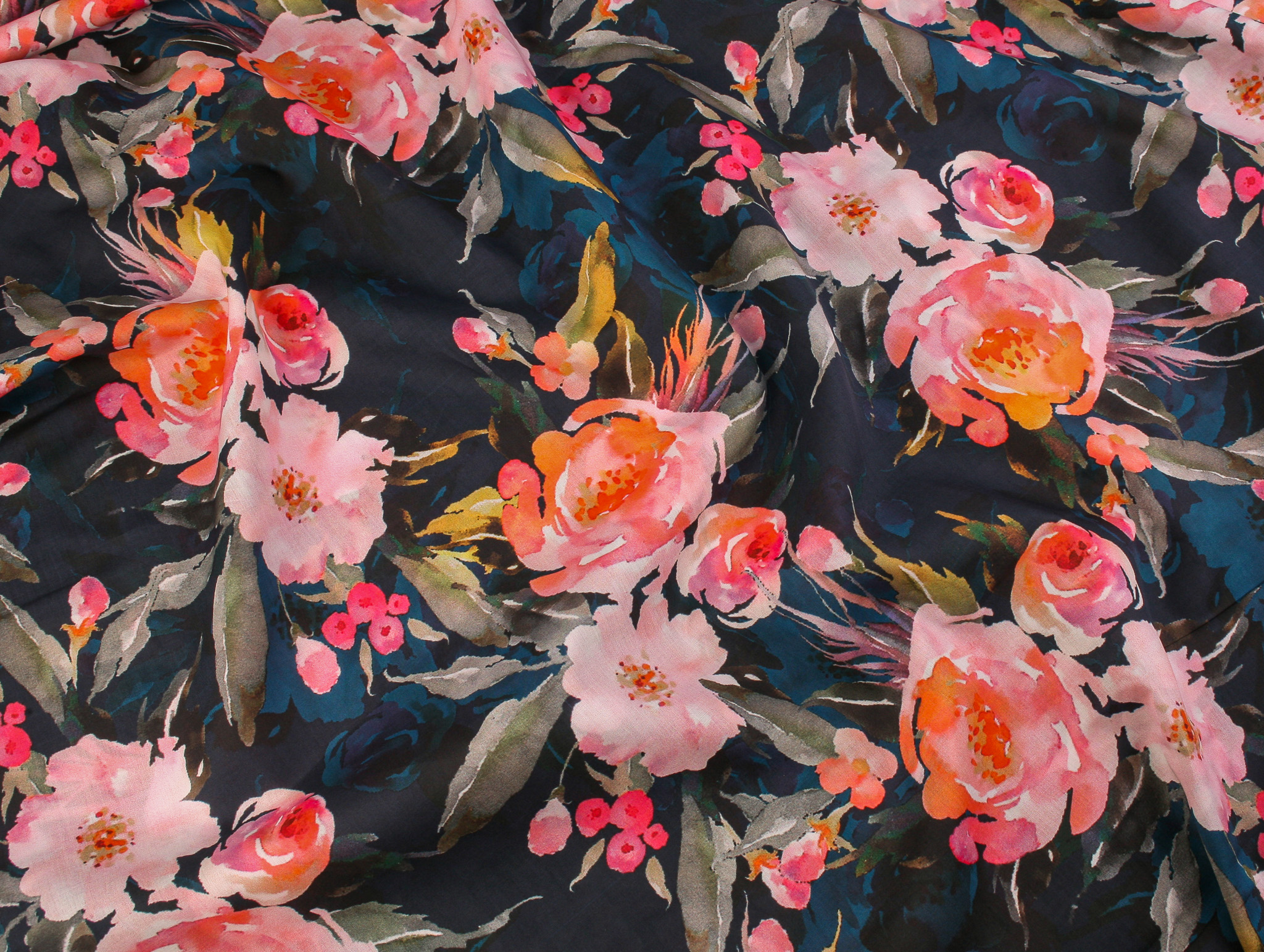 Digital Cotton Lawn Print - Navy Large Floral - Image 2