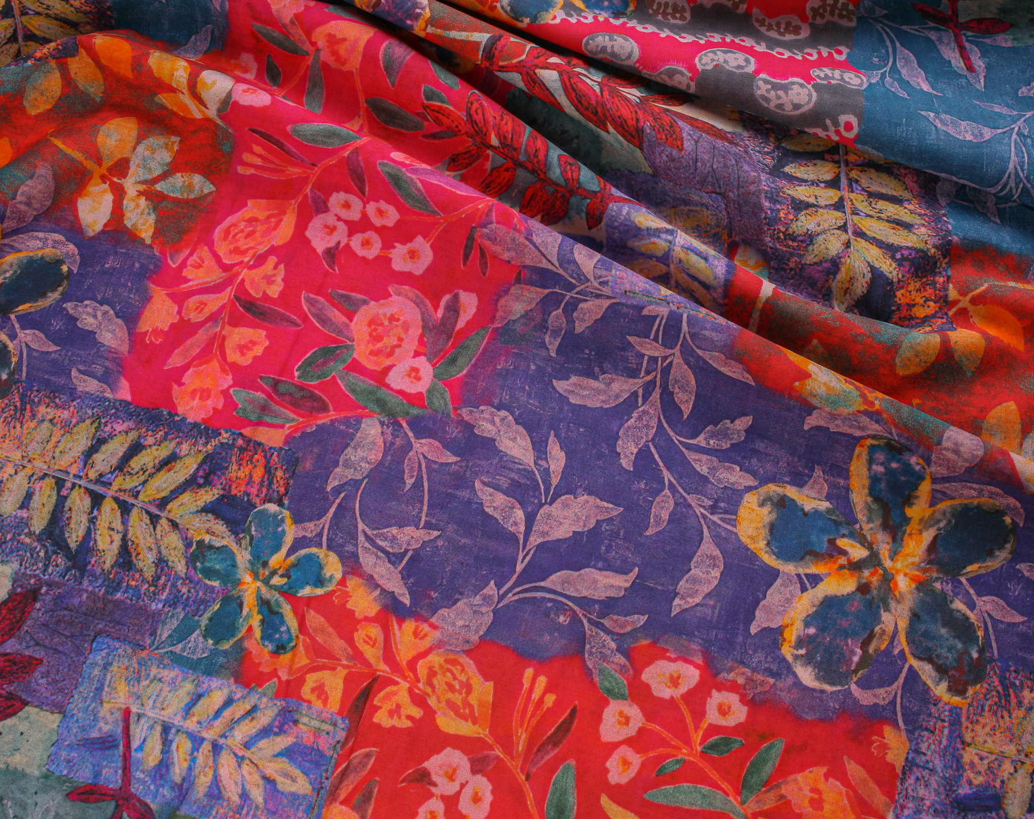 Digital Cotton Lawn Print - Watercolour Patch Leaves