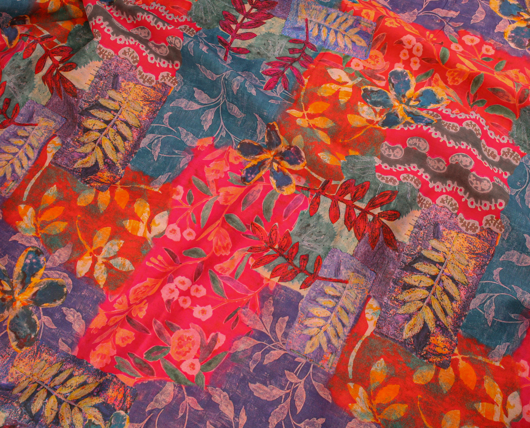 Digital Cotton Lawn Print - Watercolour Patch Leaves - Image 2