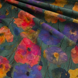 Digital Cotton Lawn Print - Teal Watercolour Flowers