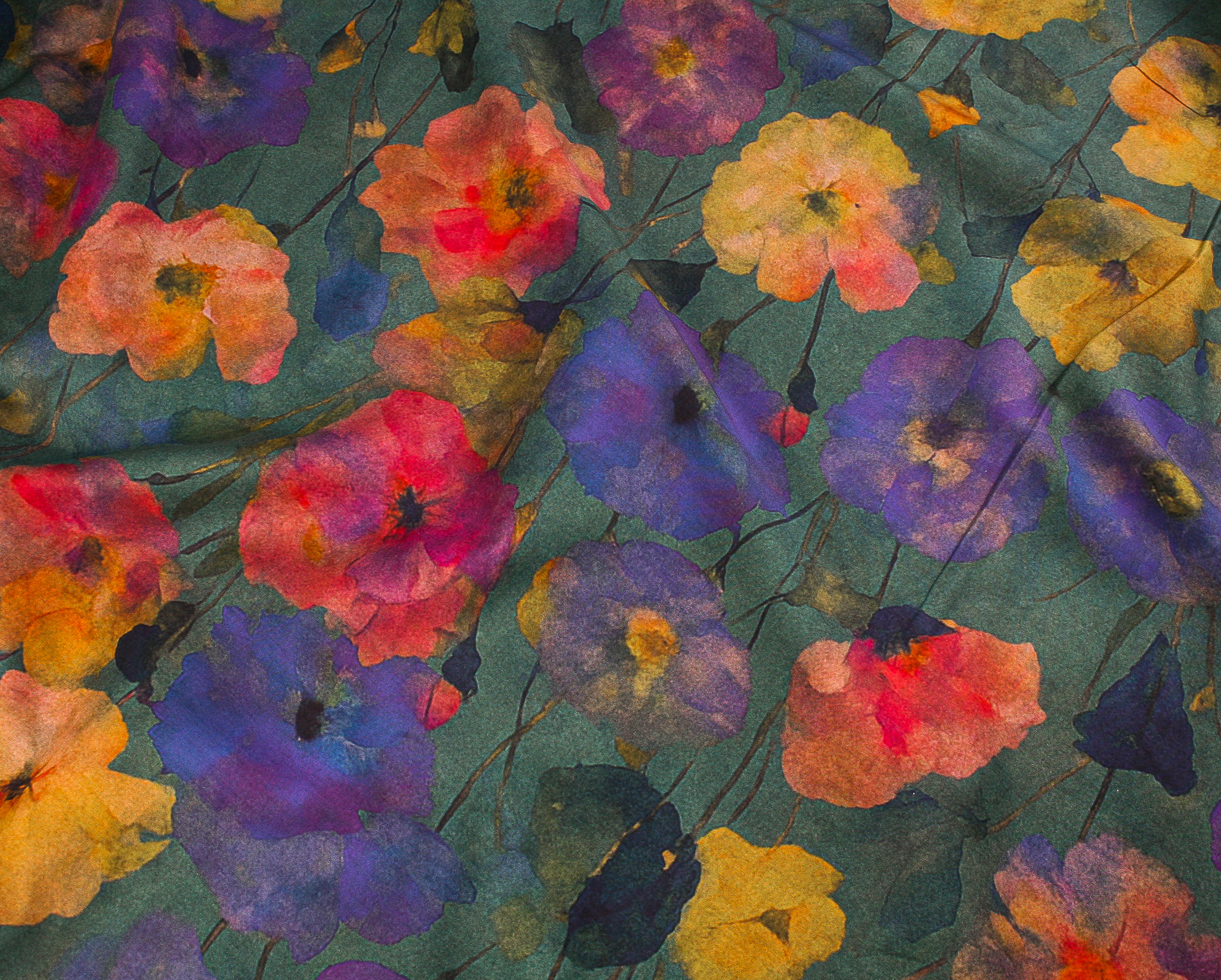 Digital Cotton Lawn Print - Teal Watercolour Flowers - Image 2