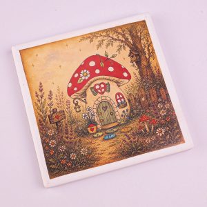Fabric Faeries Ceramic Tile Coaster - Toadstool House