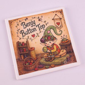 Fabric Faeries Ceramic Tile Coaster - Benjy Button Top