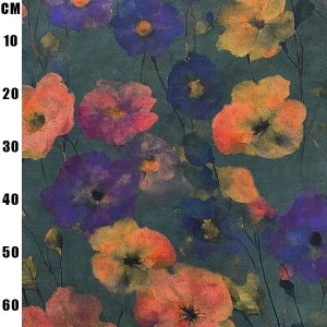 Digital Cotton Lawn Print - Teal Watercolour Flowers
