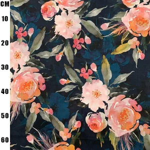Digital Cotton Lawn Print - Navy Large Floral