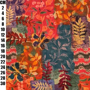 Digital Cotton Lawn Print - Watercolour Patch Leaves