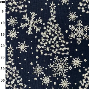 John Louden Christmas - Silver Trees and Snowflakes on Navy