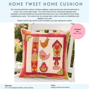 Home Tweet Home Applique Cushion Cover Sewing Pattern - Paper Copy