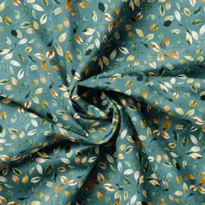 Camelot Fabrics - Golden Hour Leaves on Teal