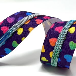 No.5 Zip - Rainbow Hearts - 0.5m