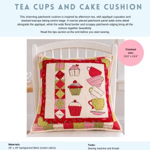 Tea Cups and Cake Applique Cushion Cover Sewing Pattern - Paper Copy