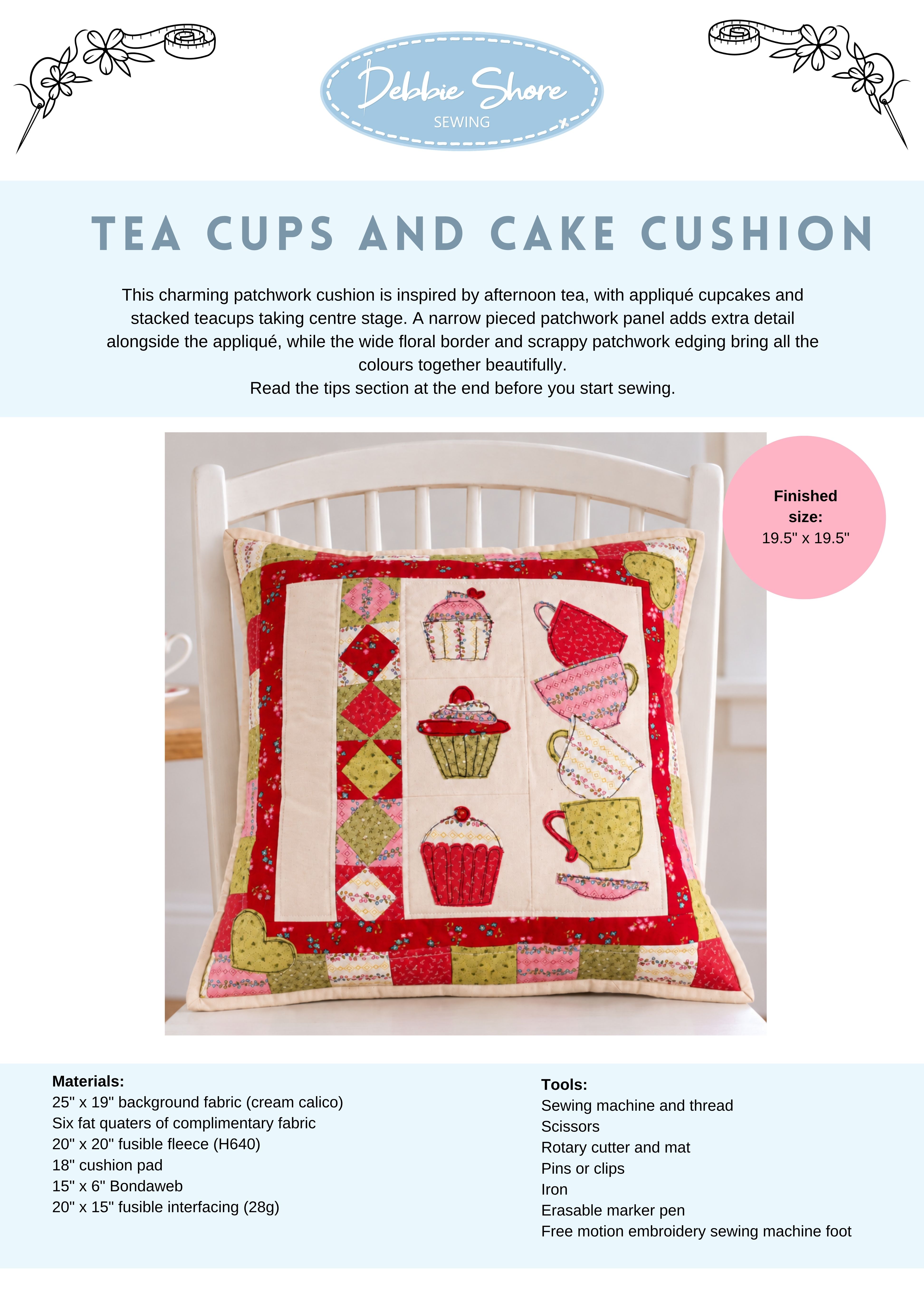 Tea Cups and Cake Cushion Cover - Kit - Image 3