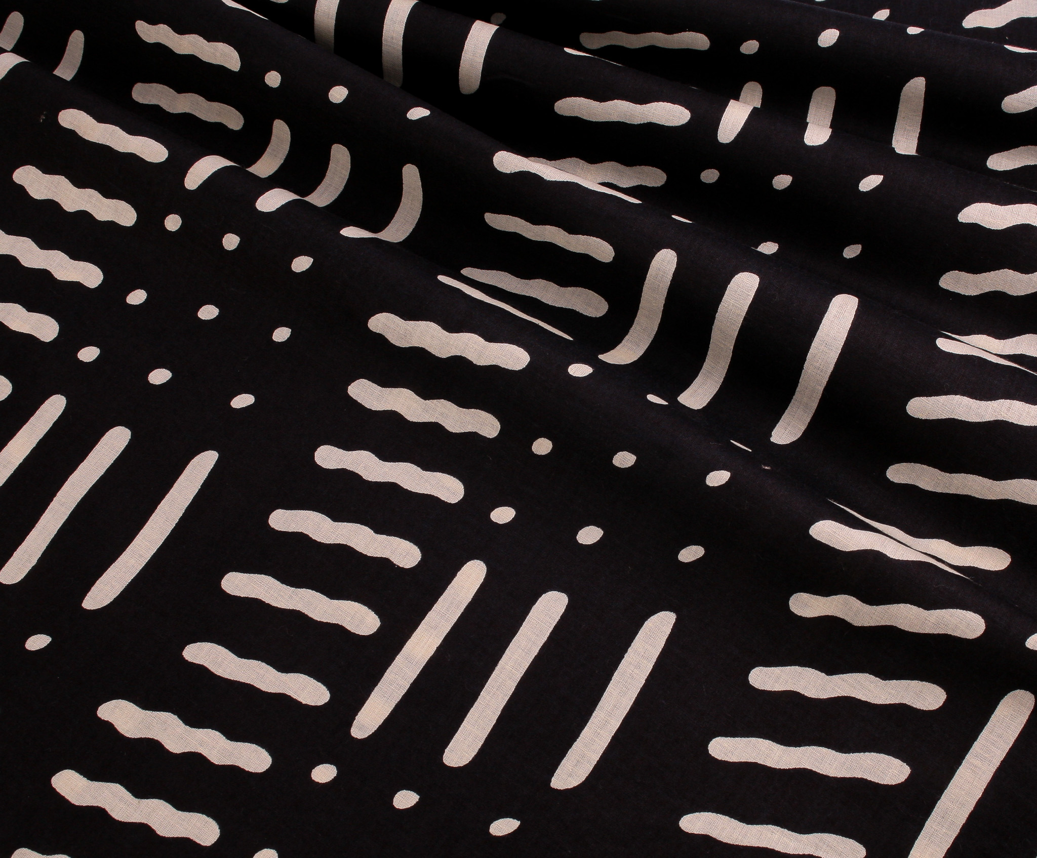 Indian Block Print Cotton - Doodles and Dots Black