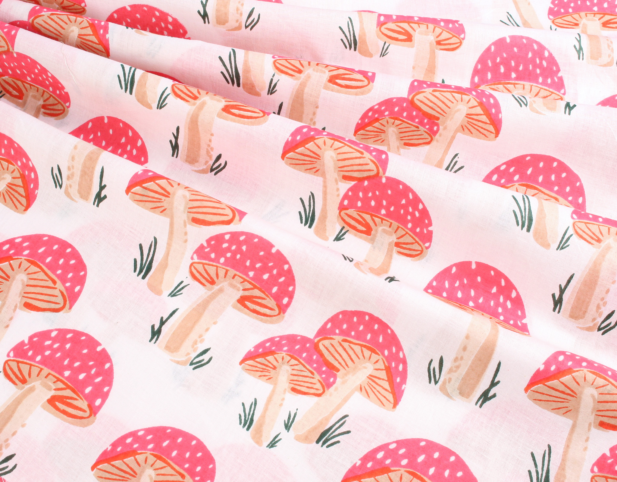 Indian Block Print Cotton - Mushrooms Pink