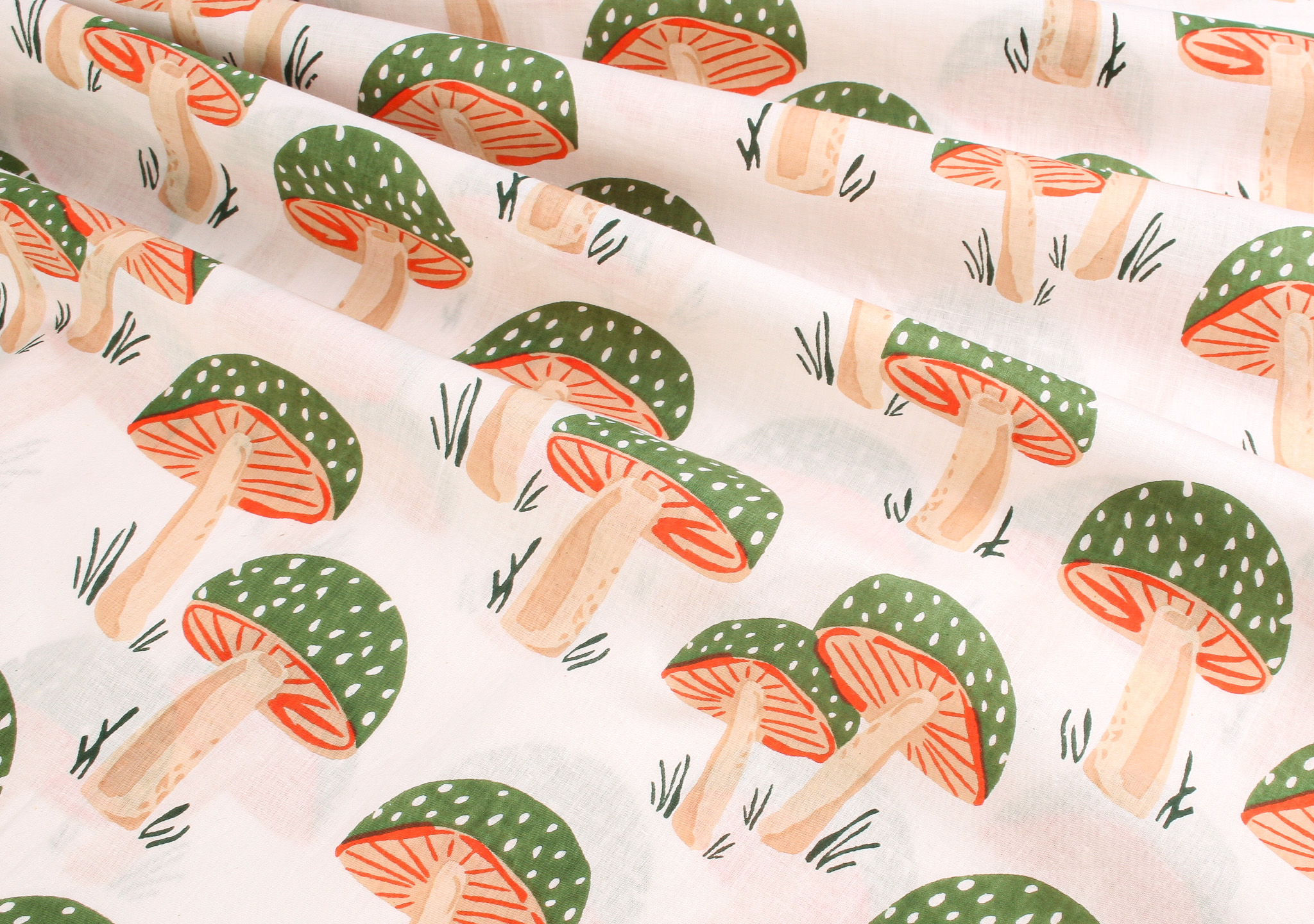 Indian Block Print Cotton - Mushrooms Green