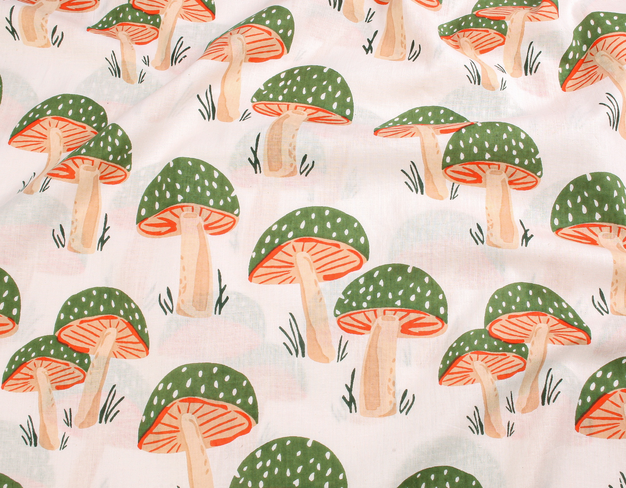 Indian Block Print Cotton - Mushrooms Green - Image 2