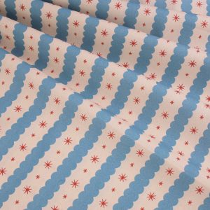 Winter Serenade Cotton - Retro Blue on Cream 150cm wide