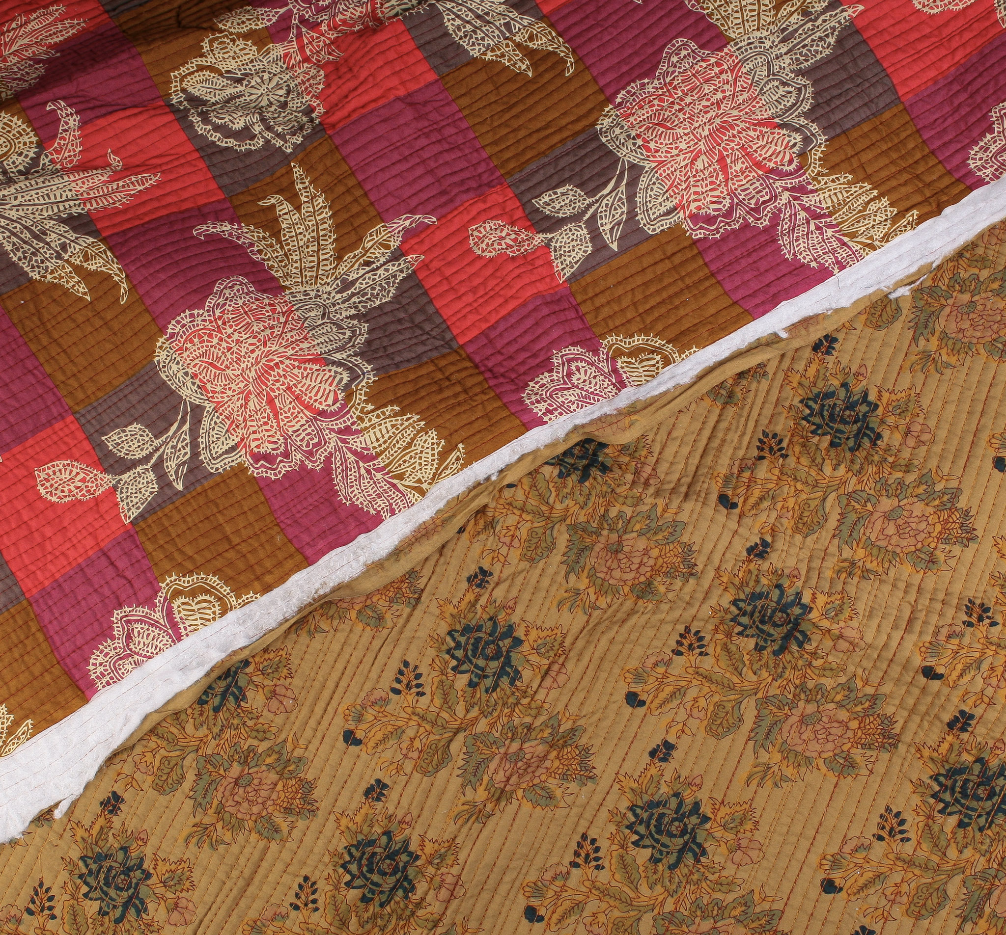 Exclusive Quilted Indian Block Print Cotton - Mustard Patchwork