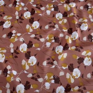 Rose Pink Polyester Leaves Print