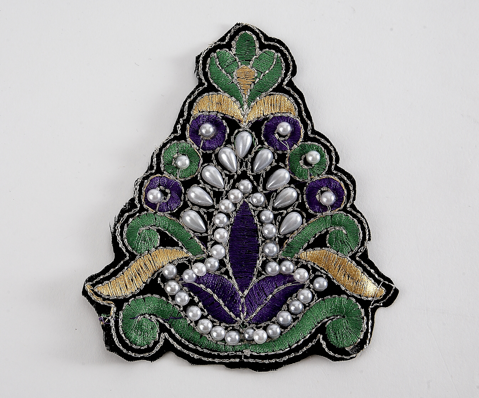 Purple and Green Large Beaded Applique Patch