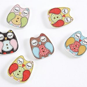 Sleeping Owls Buttons - 6 Pack (colours vary)