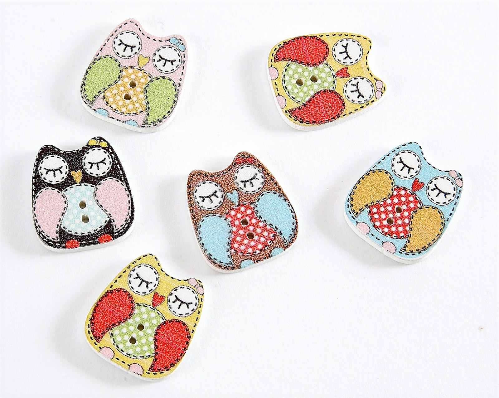 Sleeping Owls Buttons - 6 Pack (colours vary)