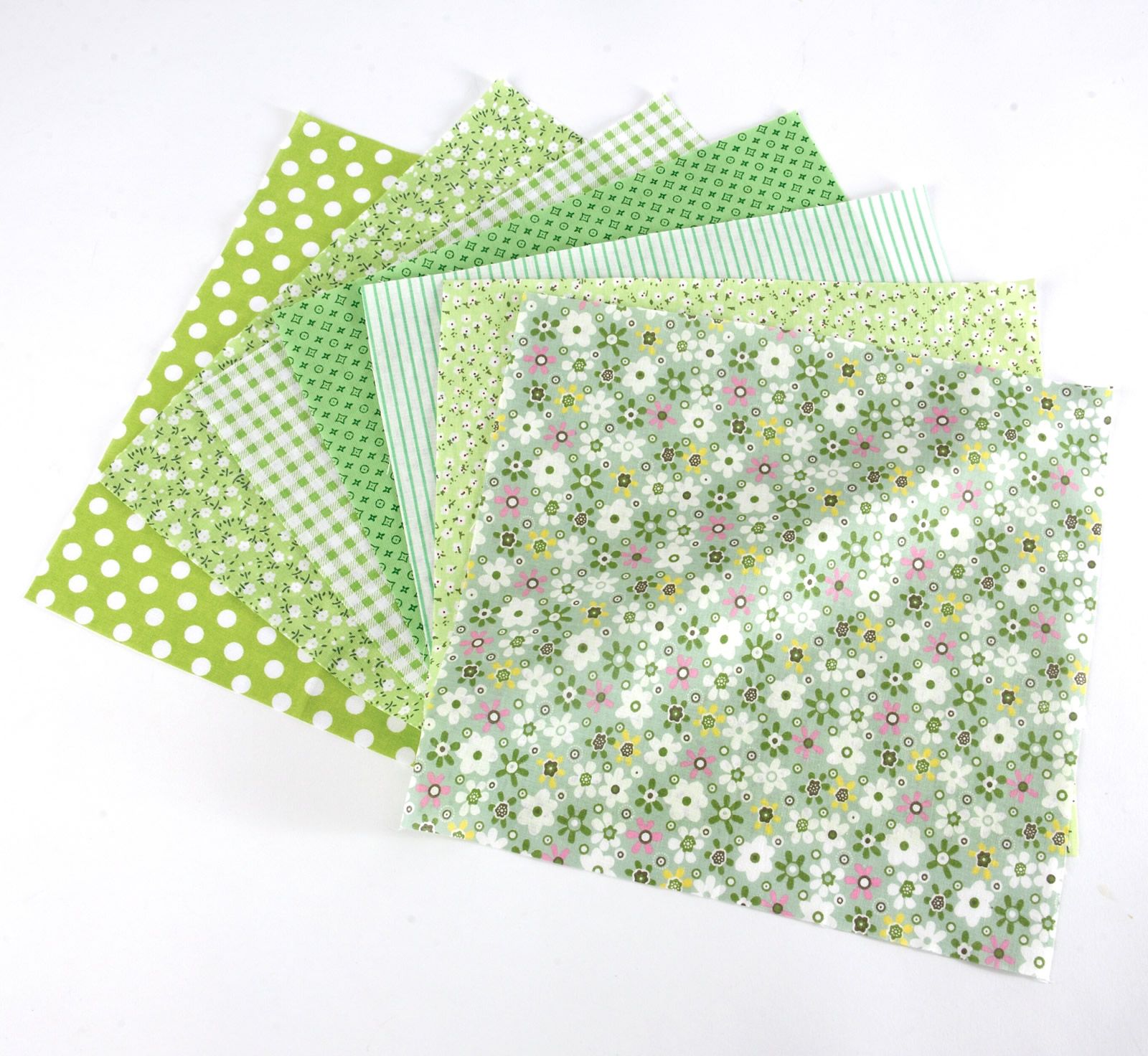 Green 10" Squares Bundle - 7 Lightweight Cotton