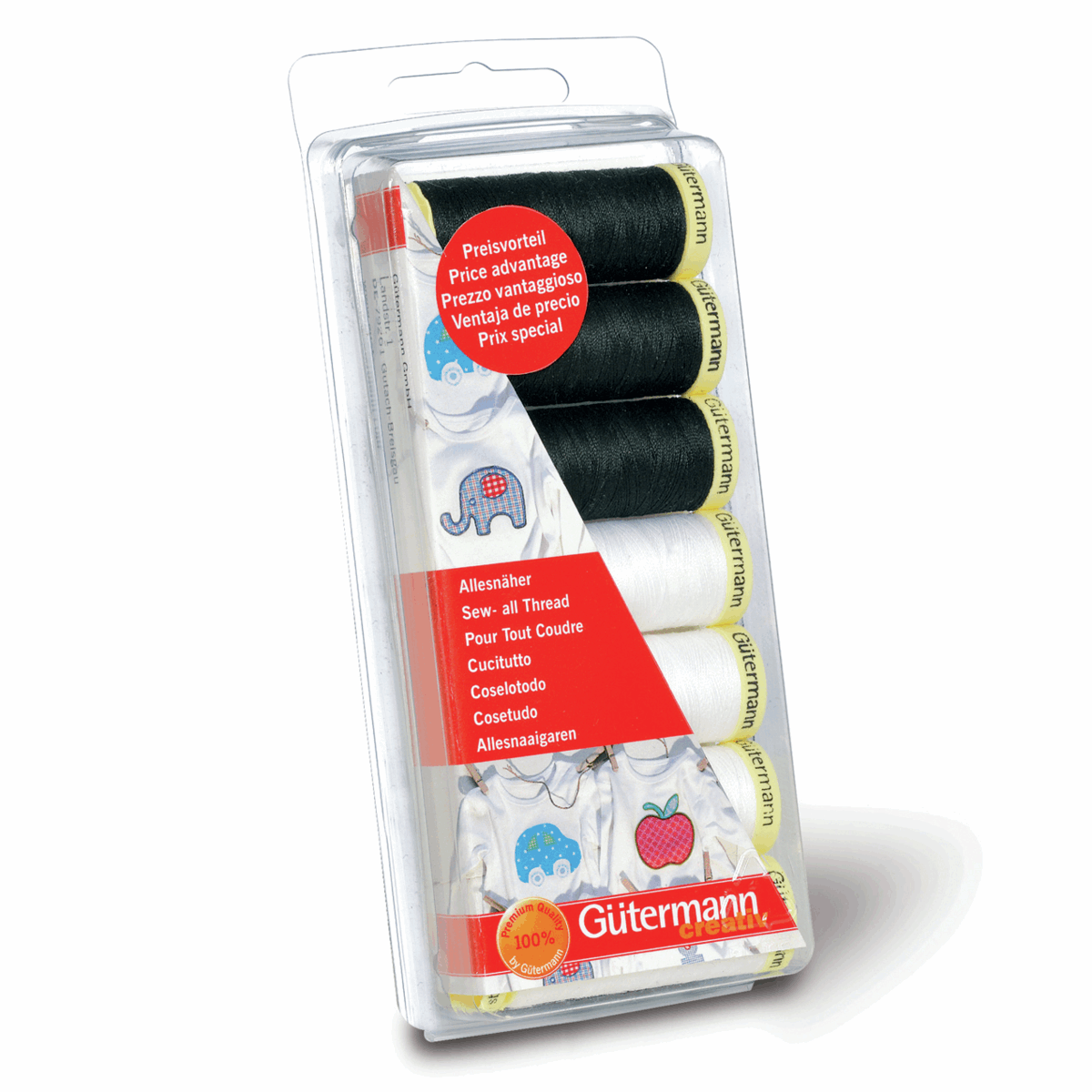Gutermann Sew-all Thread - Black and White 7 Pack