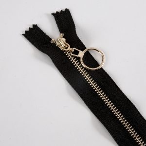 Metal Zip with Decorative Pull - Black with Circle Pull
