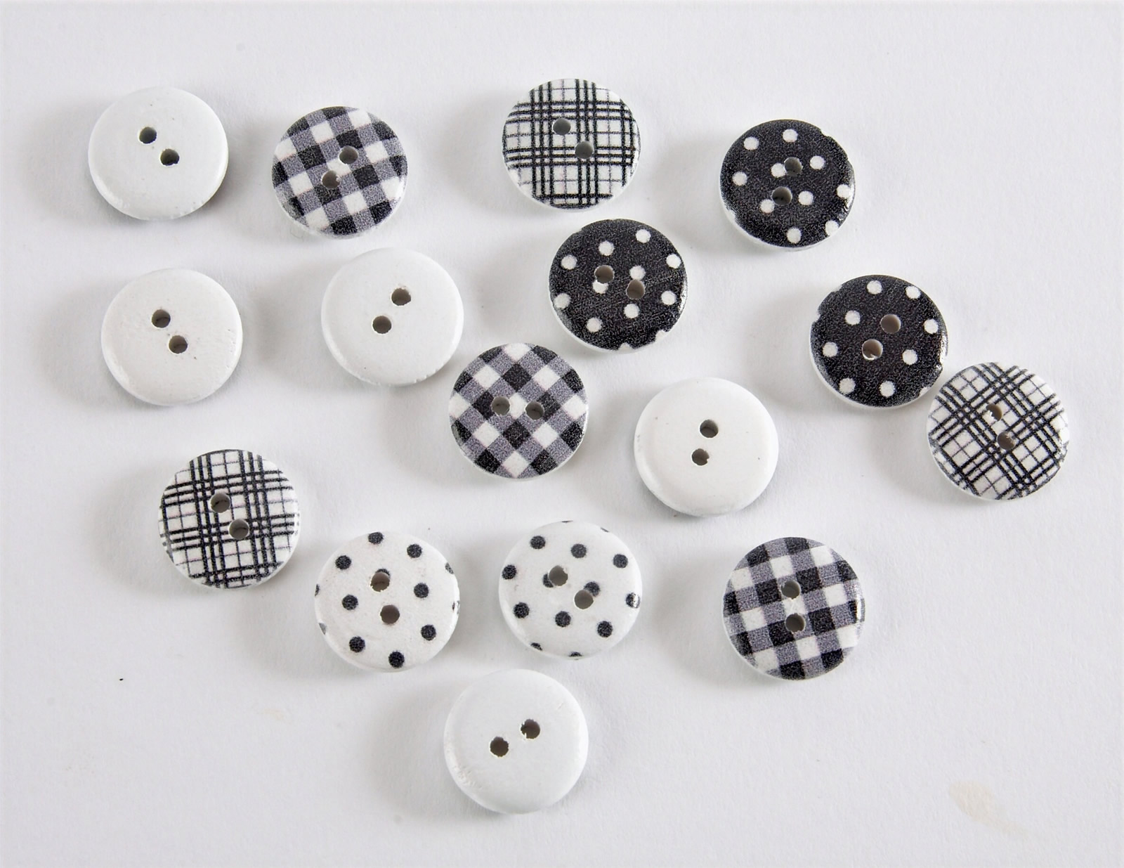 Grey and White Button Collection - 16 Buttons