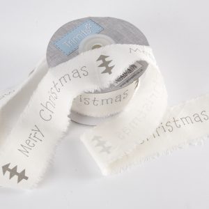 Merry Christmas Frayed Edge Cotton Ribbon 10m