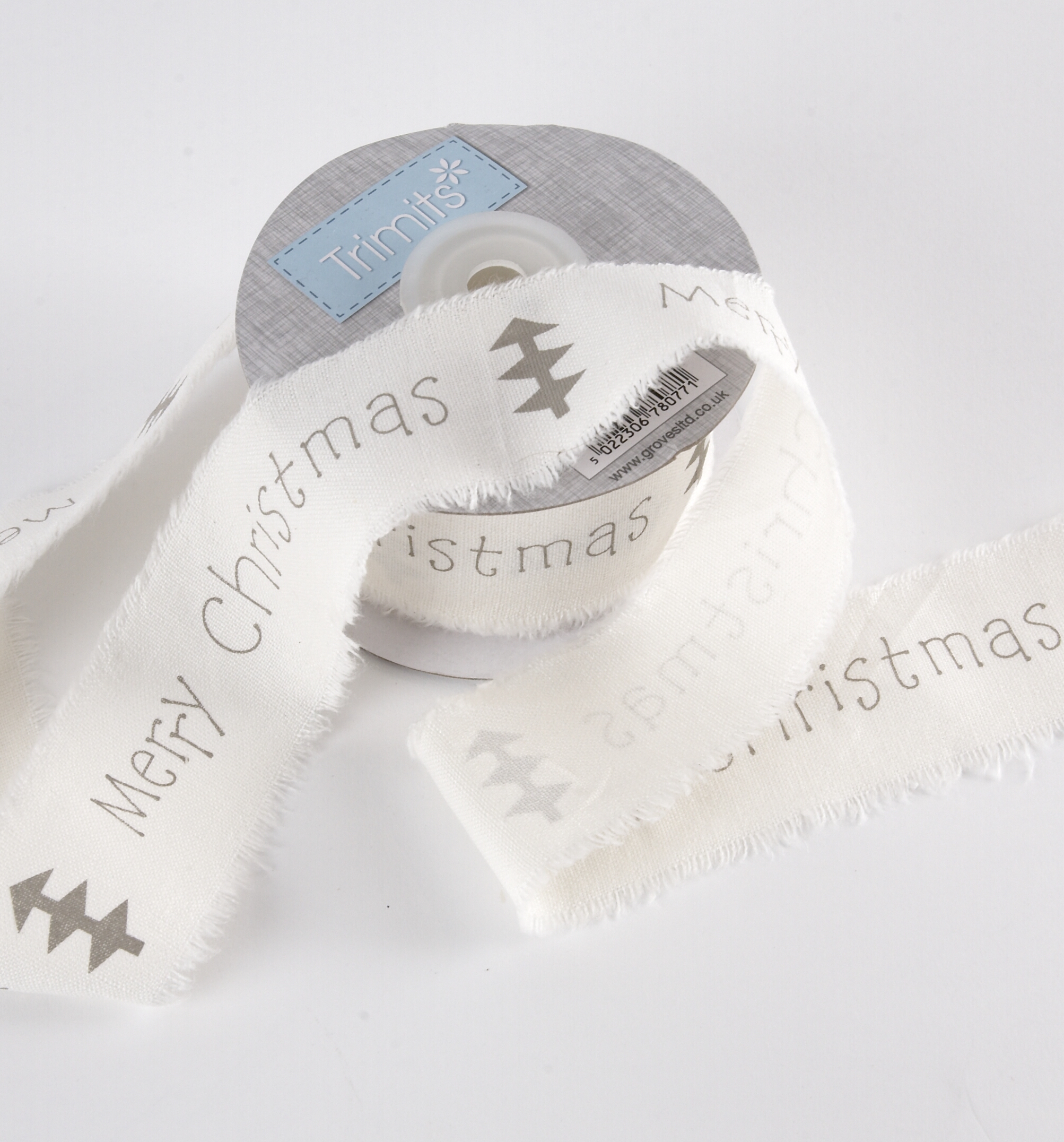 Merry Christmas Frayed Edge Cotton Ribbon 10m