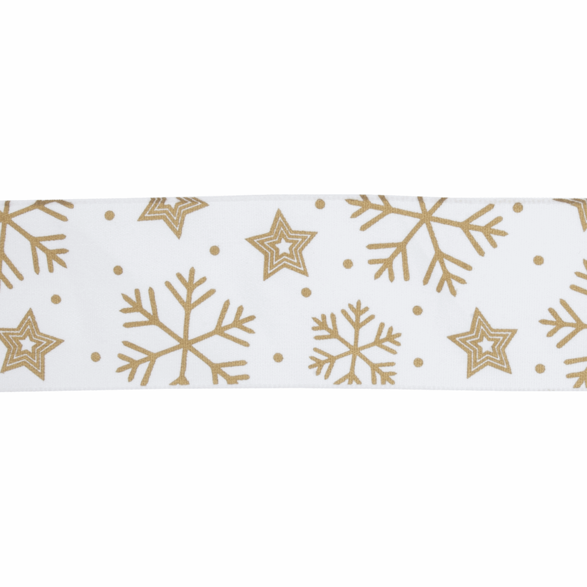 Taffeta Christmas Ribbon: 25m x 50mm: Metallic Snowflakes: Gold