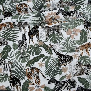 On Safari - Animals and Palm Leaves White