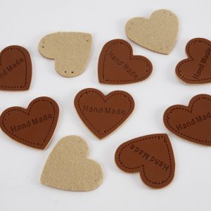 10 x 'Handmade' Heart PU Leather Tags