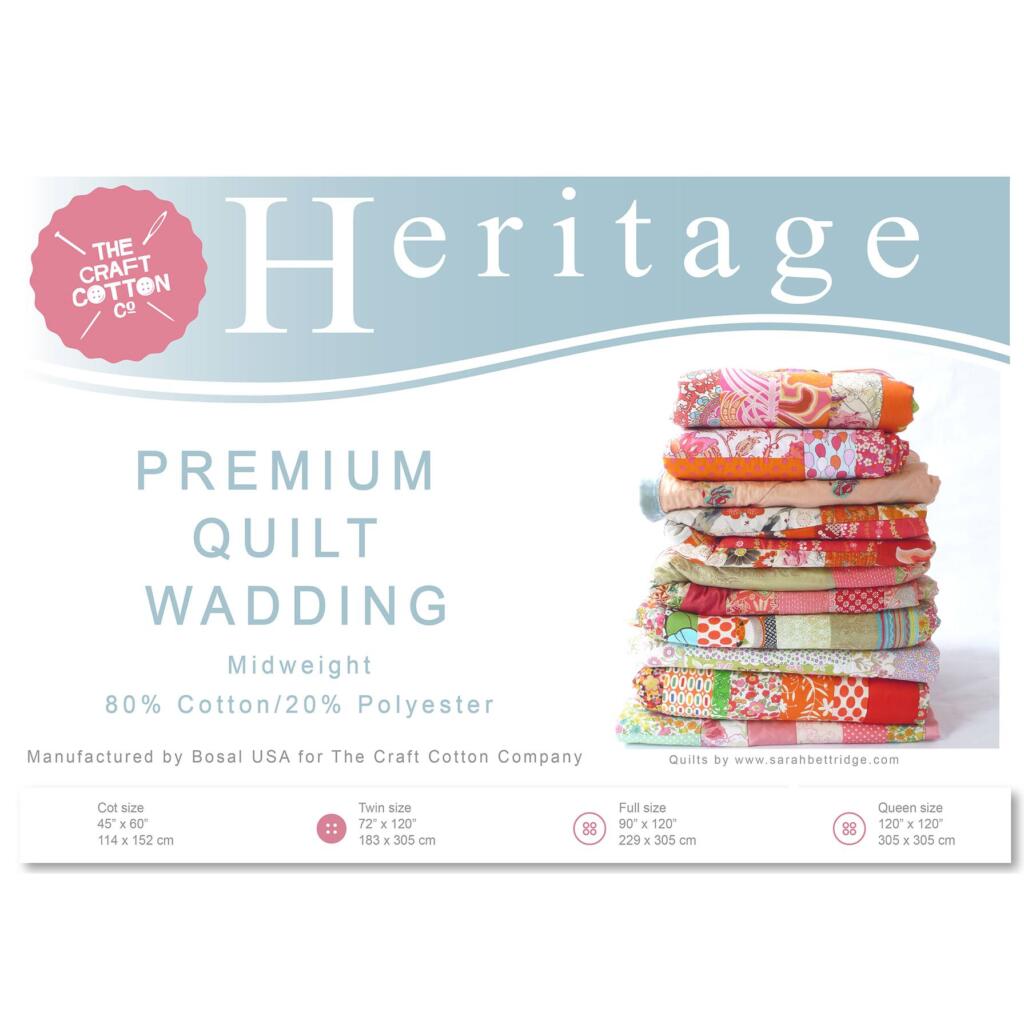 Twin 72" x 120" - Heritage Premium Mid-Weight Wadding Pack