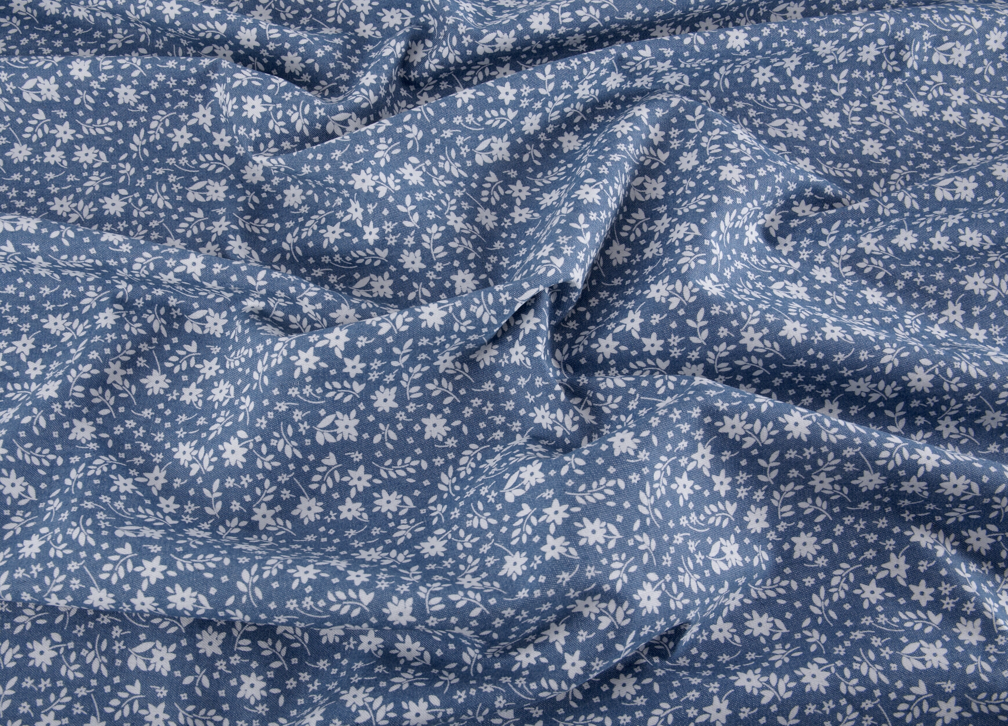 Printed Cotton Chambray - White Floral