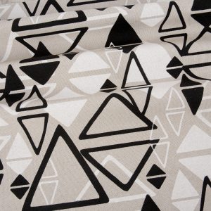 Aztec Triangle Print Linen Look Canvas - Black/Cream
