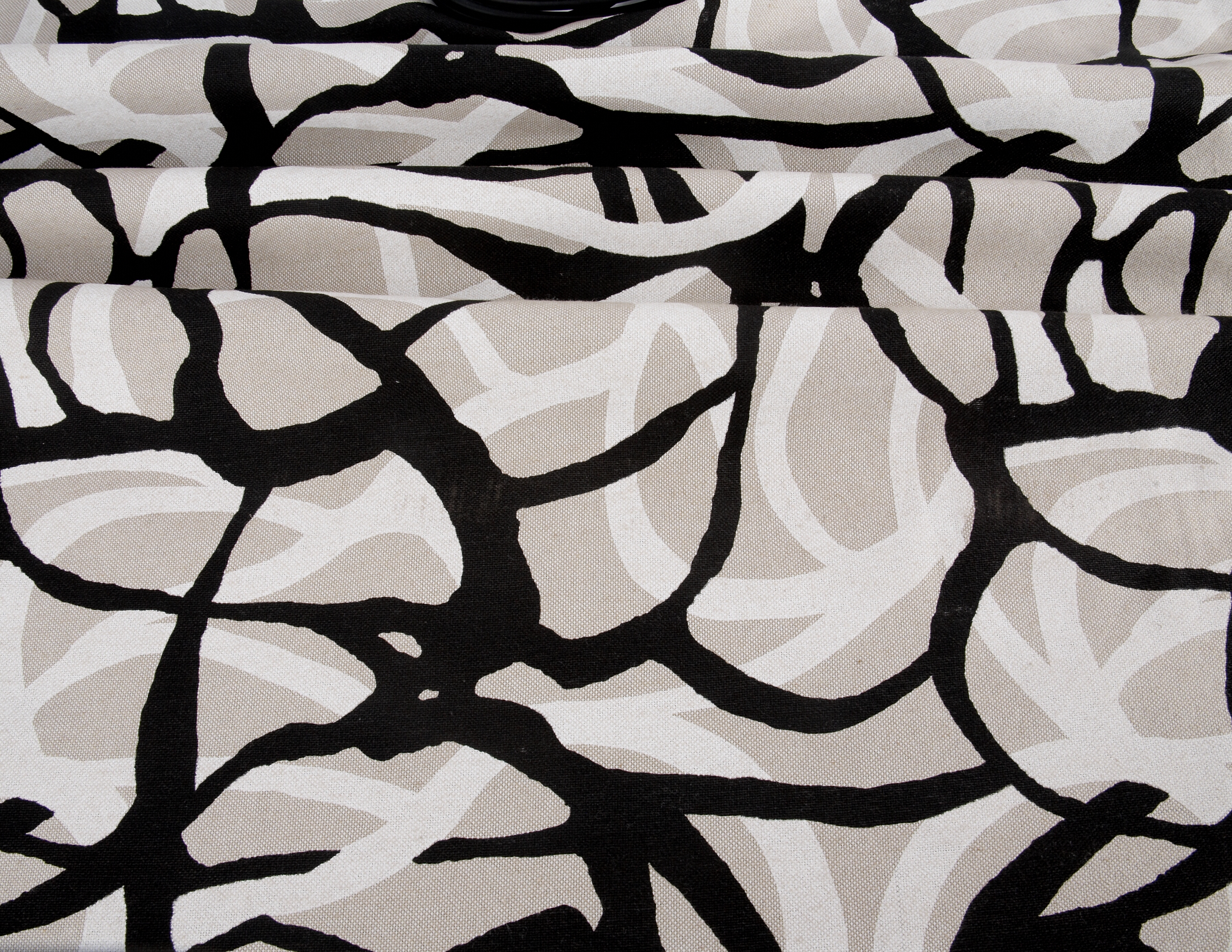 Abstract Doodle Print Linen Look Canvas - Black/Cream