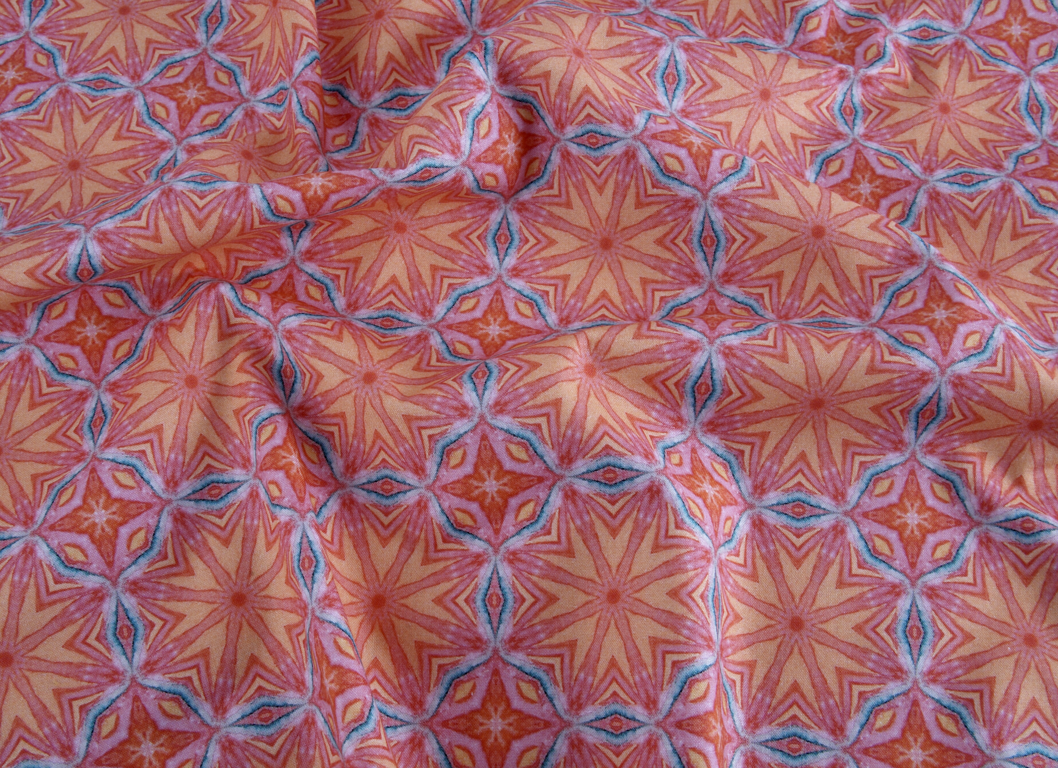 Hexagonal Batik Print Digital Cotton - Orange