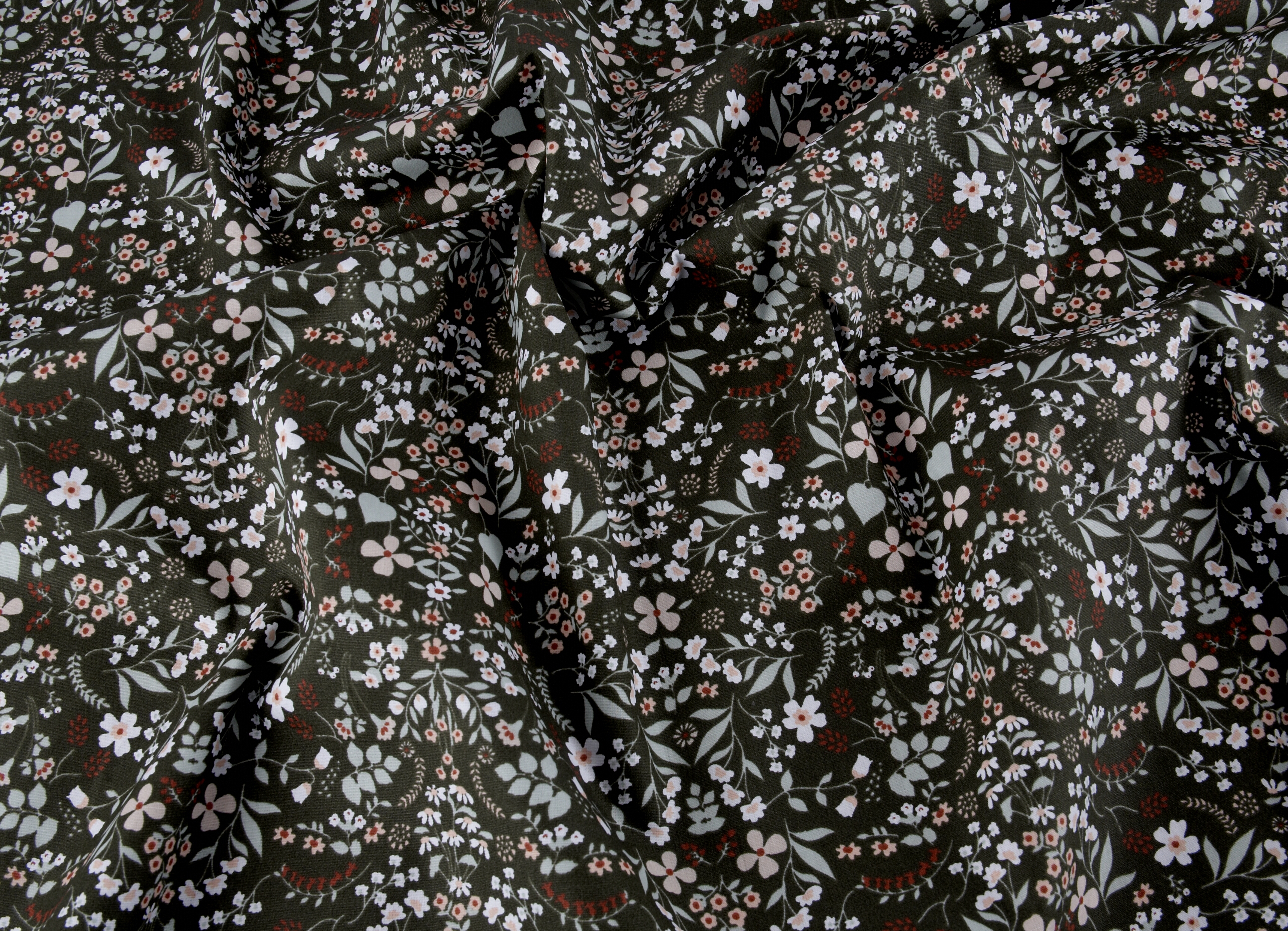 Lovely Flowers Cotton Poplin - Moss Green